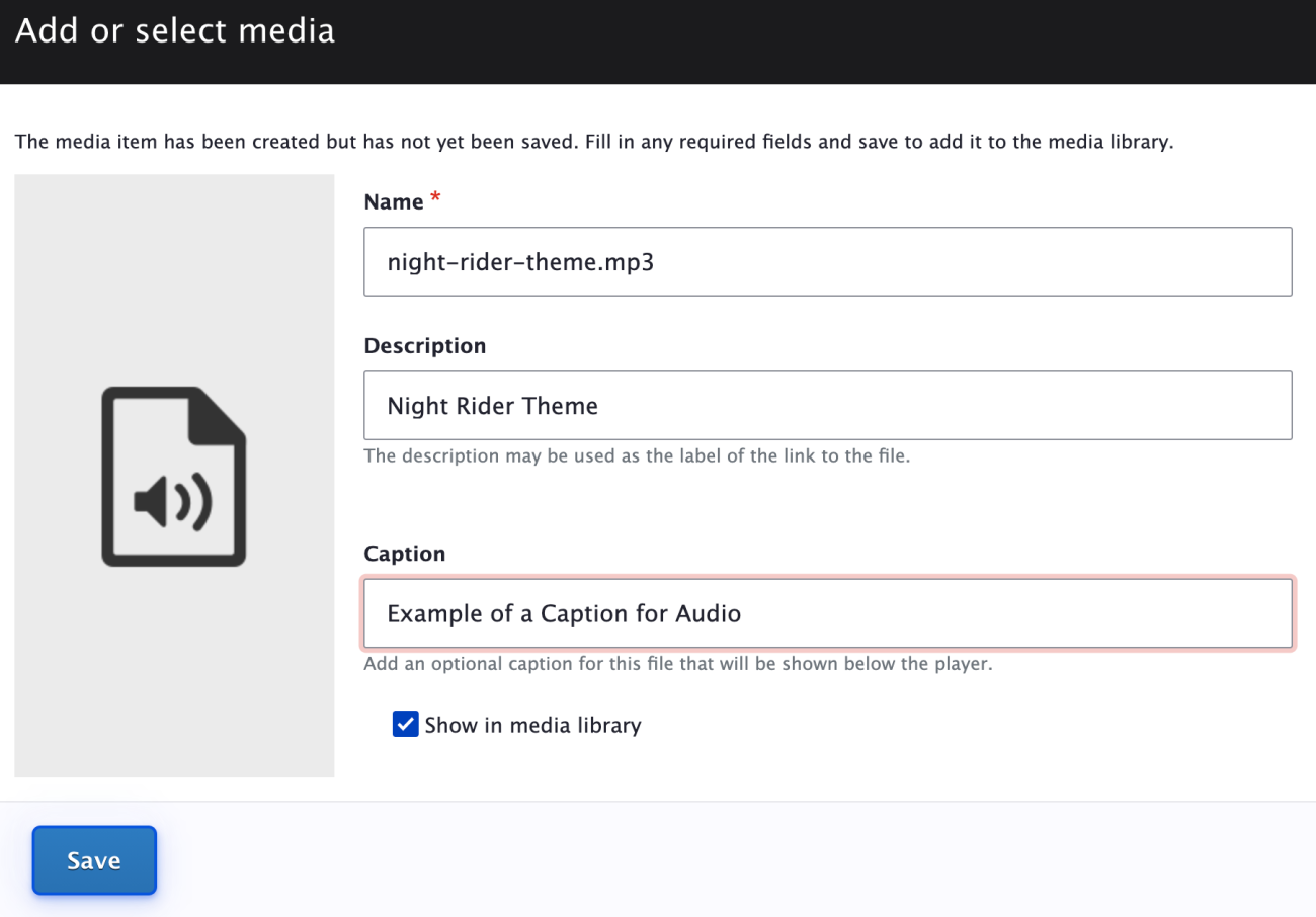 Example of upload to Audio Media Type
