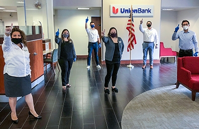 Group of bank branch employees