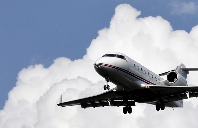 Plane flying through the clouds