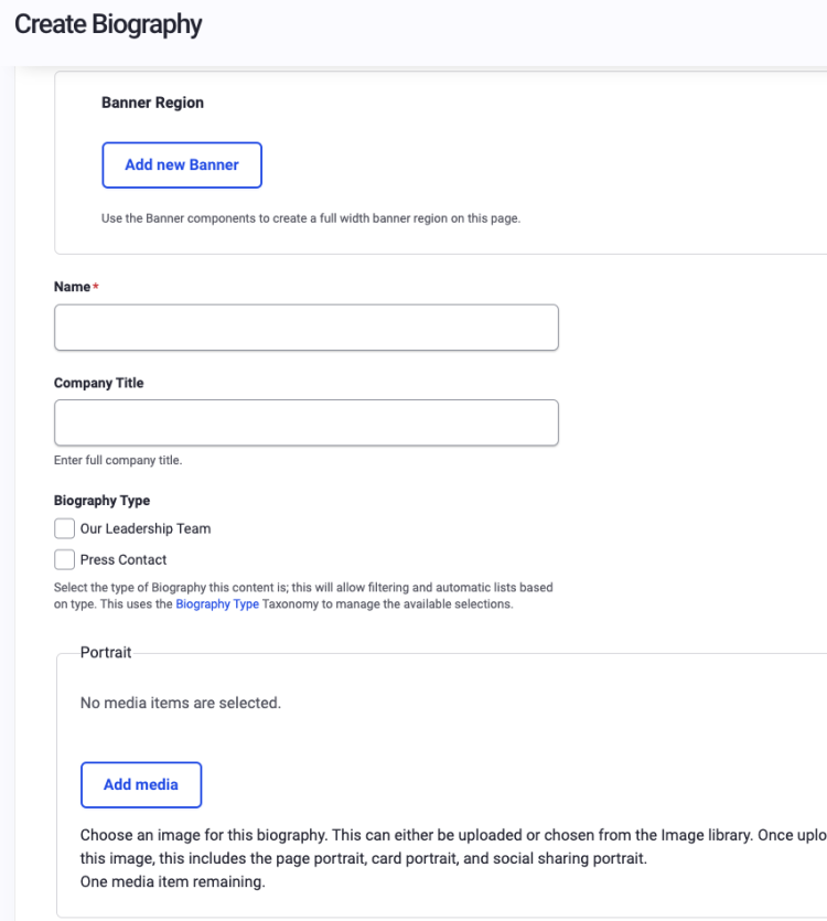 Create Biography Details